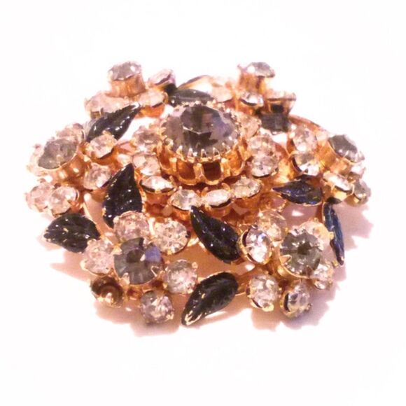 Vintage Gold Tone Rhinestone Flower Cluster Brooch - Picture 2 of 5